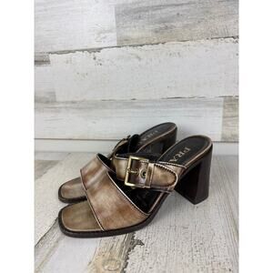 Prada womens 6 vintage block heel buckle sandals brown italy 2000 leather